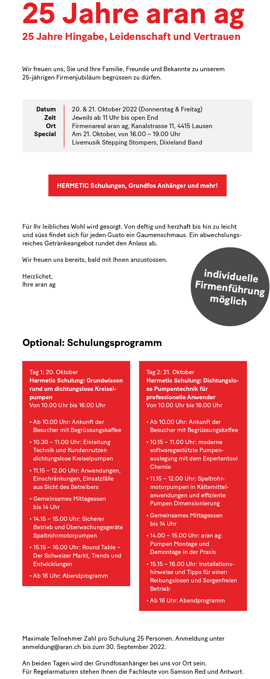 Einladung zur Jubiläumsfeier